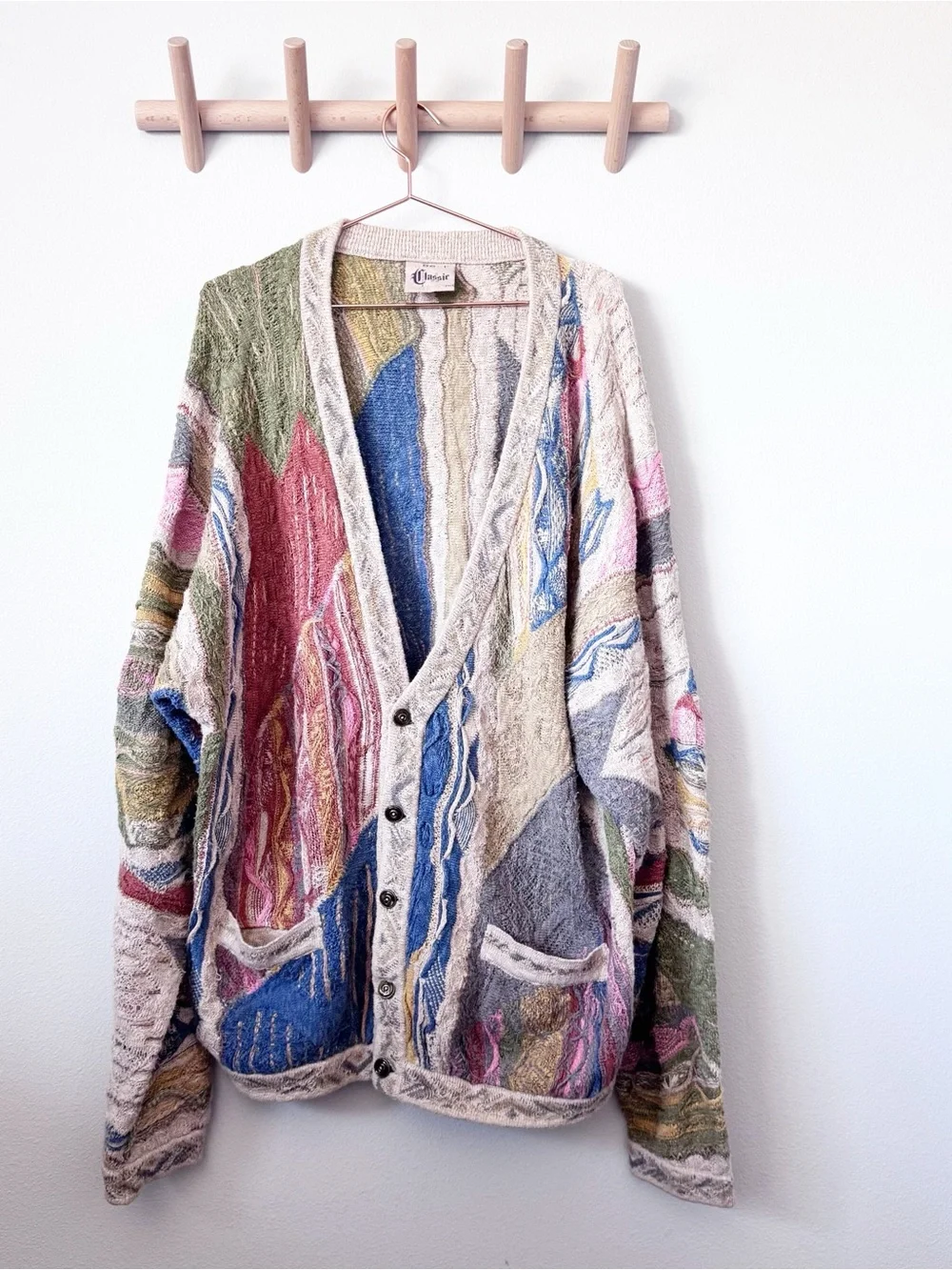 COOGI 90’s Vintage Multicolor Cable-Knit Colorful Cardigan